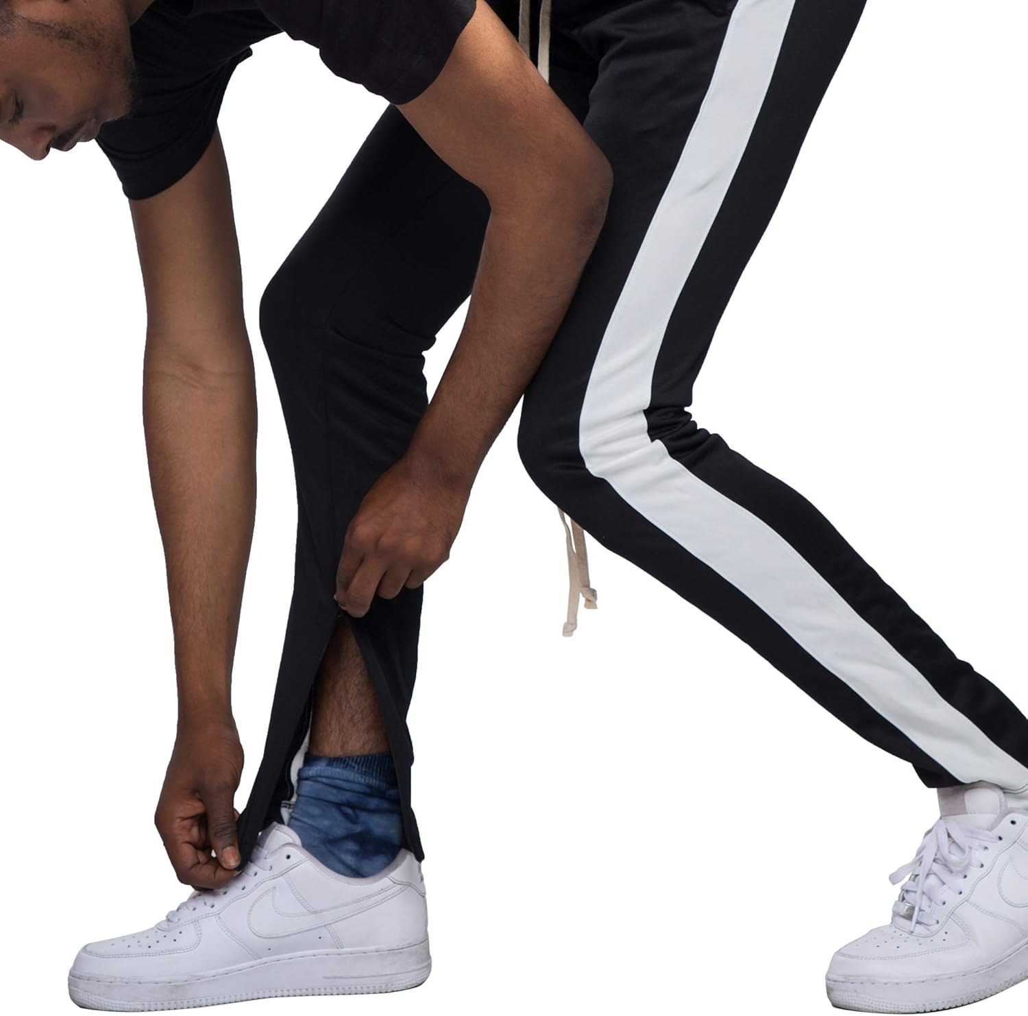 EPTM Men's Stripe Track Pants Slim Fit with Ankle Zippers: Clothing