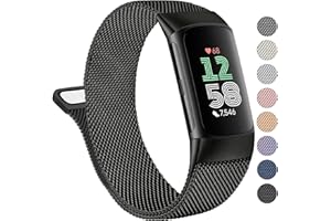 Amzpas Magnetic Band Compatible with Fitbit Charge 6 / Charge 5 Bands for Women Men, Stainless Steel Mesh Loop Adjustable Metal Wristband Replacement Strap for Fitbit Charge 5 / Charge 6 Band