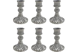 Showin Glass Candlestick Holders Set of 6, Silver Diamond Taper Candle Holders for Table Centerpiece, Home Decorations, Valentine Day, Wedding and Party