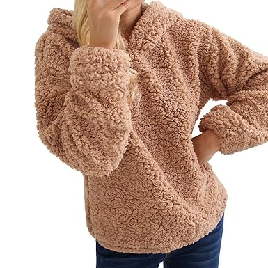Emmay Damen Fleecejacke Sweatjacke Jacke Mit Kapuze Wesentlich Oversize Teddy Hoodie Kapuzepullover Kapuzejacke Fleece Pullov