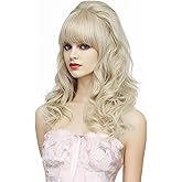 Rugelyss Long Wavy Blonde Wig with Bang Big Bouffant Beehive Wigs for Women fits 80s Costume or Halloween Party