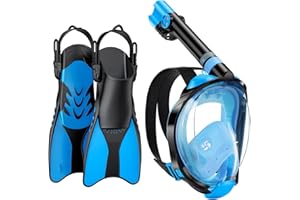 W WSTOO WSTOO Mask Fins Snorkel Set,Snorkeling Gear for Adults,Full Face Snorkel Mask & Adjustable Swim Fins,Dry Top System Anti-Fog Anti-Leak