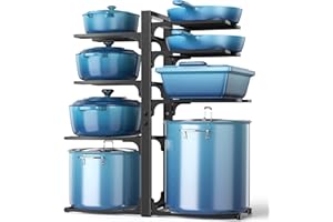 ORDORA Pots and Pans Organizer: under Cabinet, 21" Height Heavy Duty 120LBS Pots Pans Organizer Rack for under Cabinet 8-Tier Adjustable for Big Stockpots, Dutch Ovens, Cast-iron Pans, Heavy Cookware