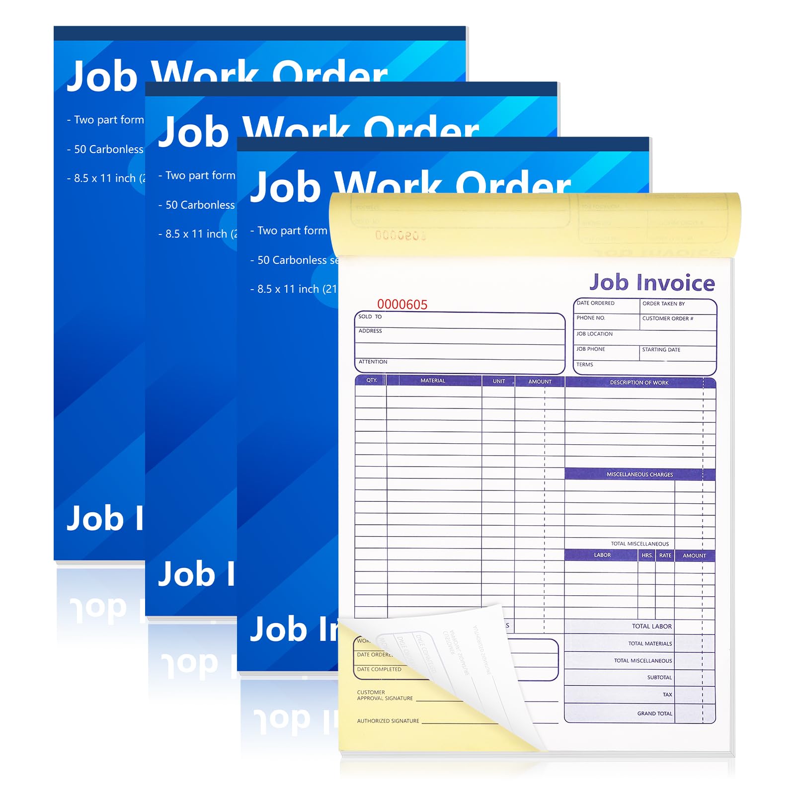 Photo 1 of 200 Set Job Work Order Forms Job Invoice Forms Invoice Receipt Book Contractor 8.5 * 11inch Work Order Receipt Book 2-Part Carbonless Forms for Small Business Suppliers Distributors (4 Book)