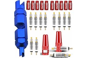 ARACEY 10Pieces Presta Valve Core,12Pieces Alloy Presta Valve Caps with Alloy Valve Core Remover Tool for Tubeless Road MTB Bike, Stan's, Vittoria, Continental, Kenda and More