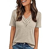 AUTOMET Womens Short Sleeve Tunic Top Spring Summer V Neck Button Shirts 2026 Dressy Casual Business Blouses