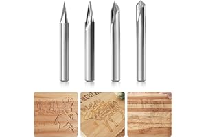 SILIVN Engraving CNC Wood Carving Router Bit 1/4 Shank 15°/20°/60°/90° Engraving Bits, 2 Flutes Straight CNC V-bit Tungsten Steel Marking Conical Engraving Router Tool
