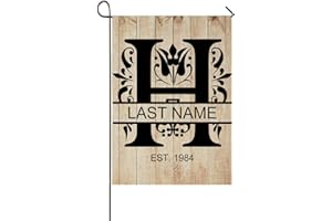 Faromily Personalized H Split Monogram Garden Flag Wood Background Vertical Double Sided Custom Last Name Burlap Garden Yard 