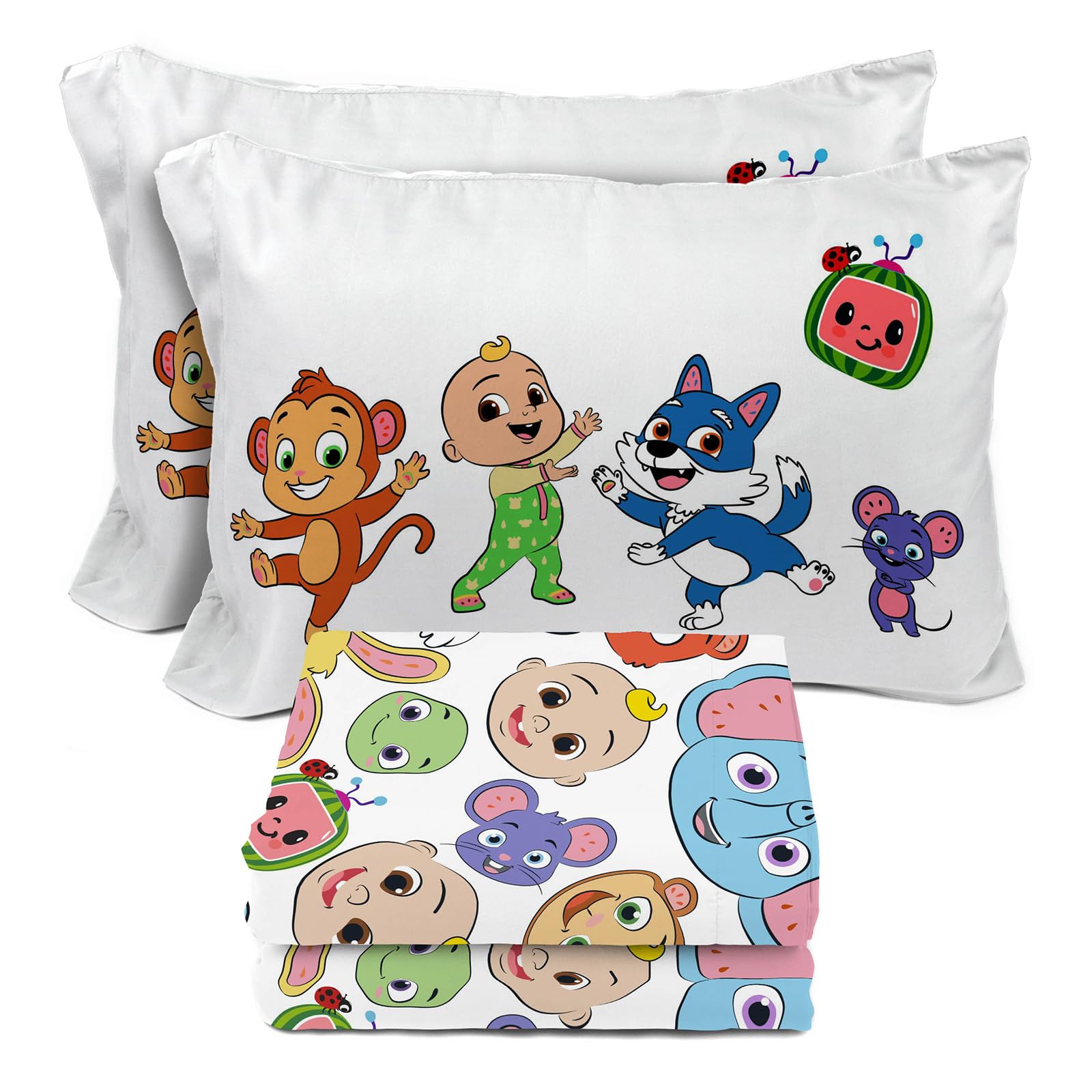 Sunny Side Up CoComelon Full Size Sheeet Set - 4 Piece Kids Animals Bedding Set Includes Pillow Cover - Super Soft Microfiber Sheets