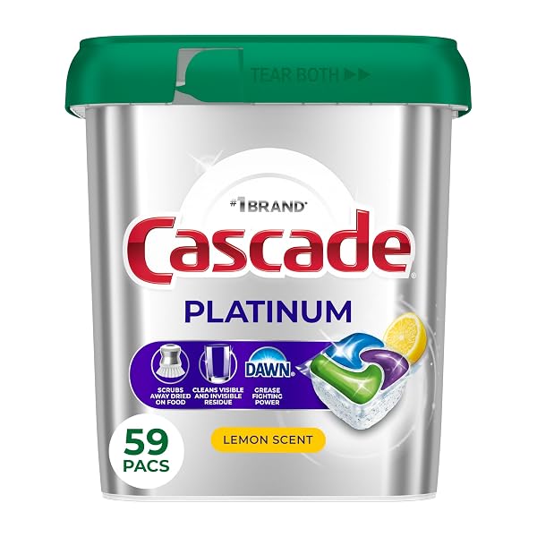 CASCADE PLATINUM DISHWASHER PODS, DISHWASHER DETERGENT, DISH DETERGENT SOAP, LEMON, 59 COUNT