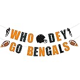 Pre Strung Who Dey Go Bengals Banner -Football Game Day Party Banner, Bengals Fans, Sports Theme Party Decor Black Orange Glitter
