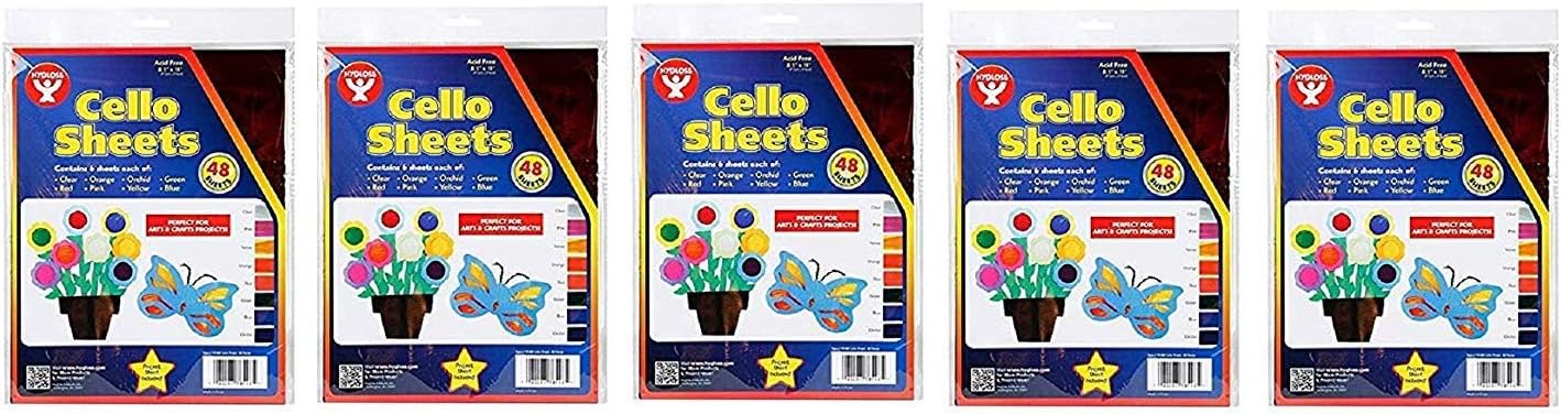 Hygloss Products Cellophane Sheets - 6 Sheets of 8 Bright, Vivid Colors - Great for Arts, Crafts, DIY Projects, Wrapping Gifts, Classroom Activities, Holidays & Much More (Fivе Расk)