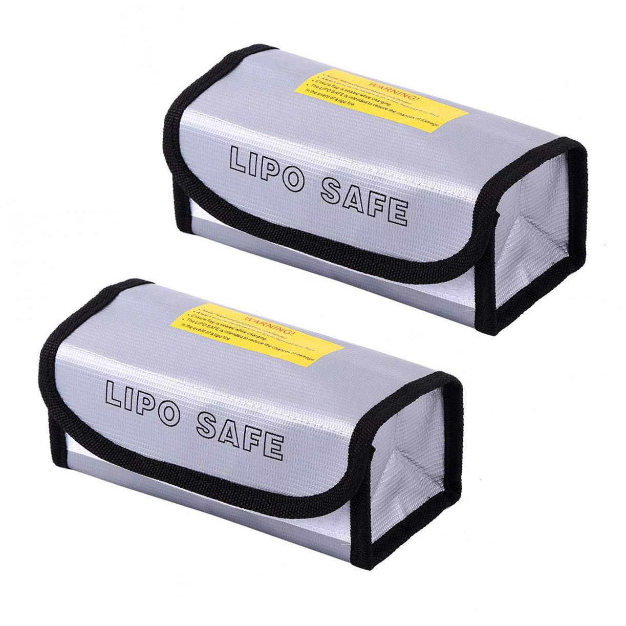 iwobi 2 PCS LIPO Battery Fireproof Explosion Proof Safe Bag, Fire Resistant Safe Box Guard Storage Pouch Sack for Battery Protection/Charging(185 x 75 x 60 mm), Silver