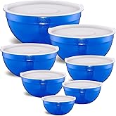 Moxinox Blue Mixing Bowls with Airtight Lids, Stainless Steel Nesting Mixing Bowls Set of 7, Ideal for Baking, Prepping and Serving Food, Size 7, 3.6, 2.7, 2.1, 1.5, 1.1,0.8 QT, Stackable Design