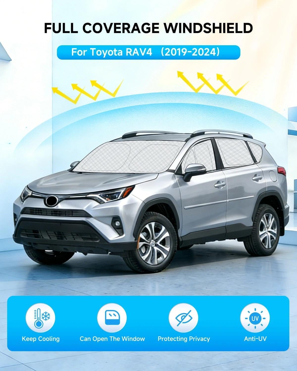 Condition photo showing New/Like New for evooor 8pcs thicken full car window shades for toyota rav4 2019-2024?accessories, reflective windshi