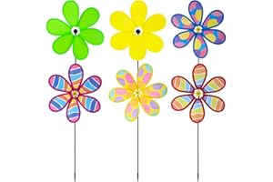 JOYIBAY 6 Pack Flower Wind Spinners, Rainbow Garden Wind Spinners, 3D Flower Pinwheels Toys, 10.4 Inches Colorful Cloth Windmills Outdoor Decor for Lawns, Yard Parties, Weddings