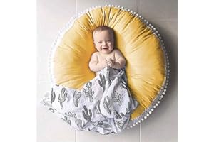 Kishome Large Floor Pillow Kids Round Floor Cushion Seating, 35 inches Big Circle Pillow, Round Pillows Seating for Children, Oversized Mat for Reading Nook Teepee Playroom Nursery Canopy Yellow