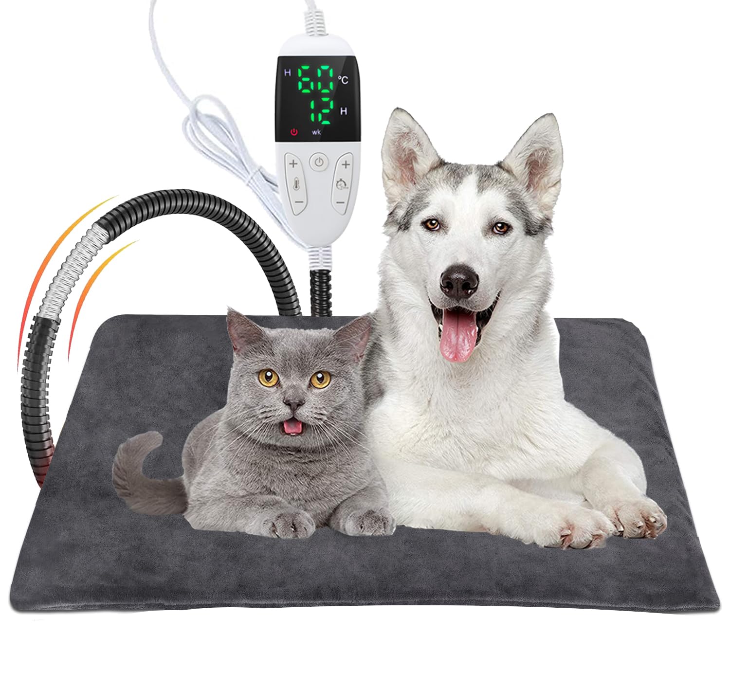 Emwel Pet Heating Pad 45 * 70cm Adjustable Timer & Adjustable Temperature,Waterproof Safe Heated Pet mat for Dog Cat