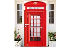COPERBRI English Phone Booth Door Cover Red Telephone Box Door Cover Phone Box Banner Backdrop Decor for British International Themed Party Supplies London Party English Party Decorations Favors Background