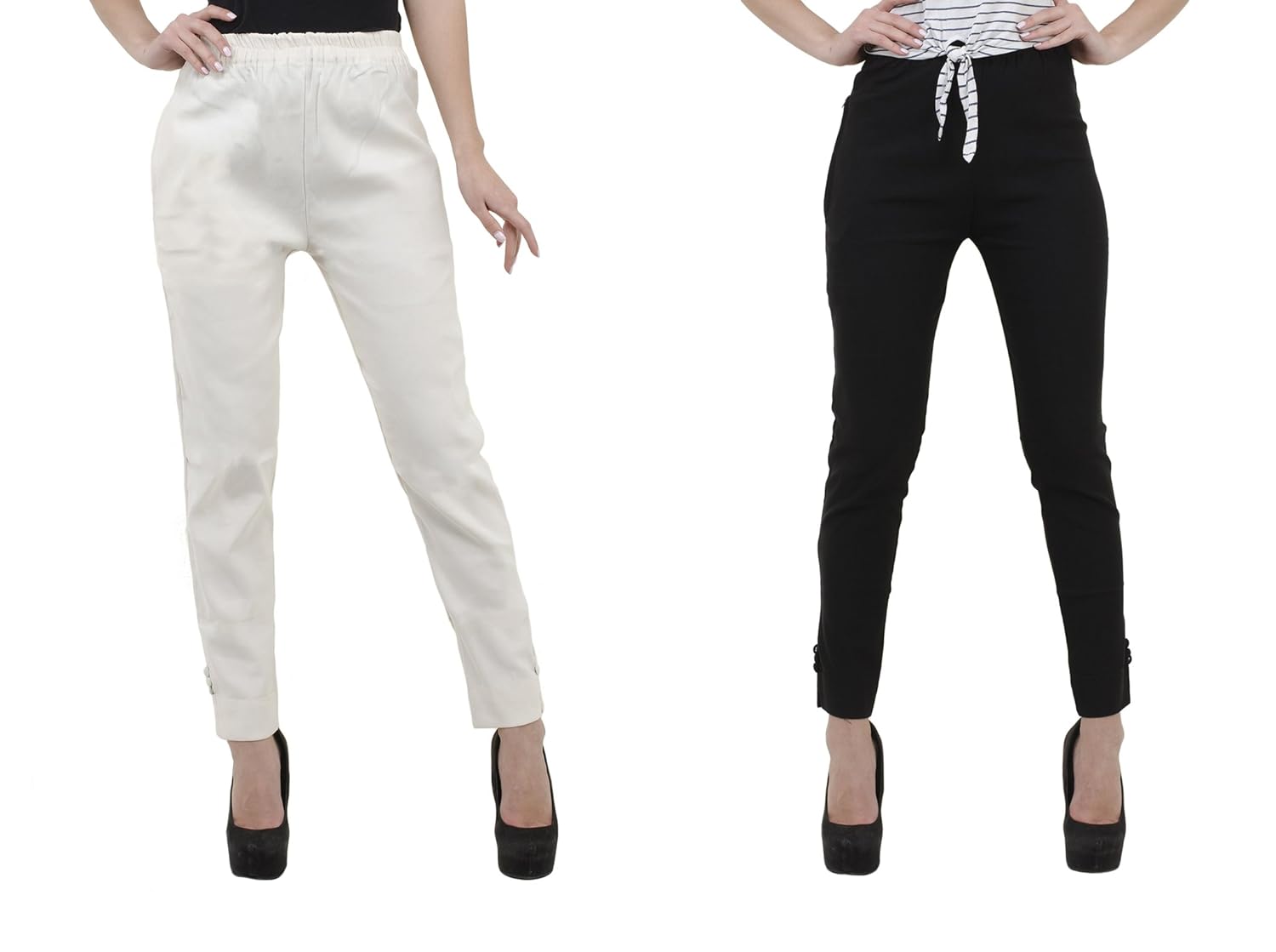 aakrithi cotton lycra white & black pant plazo