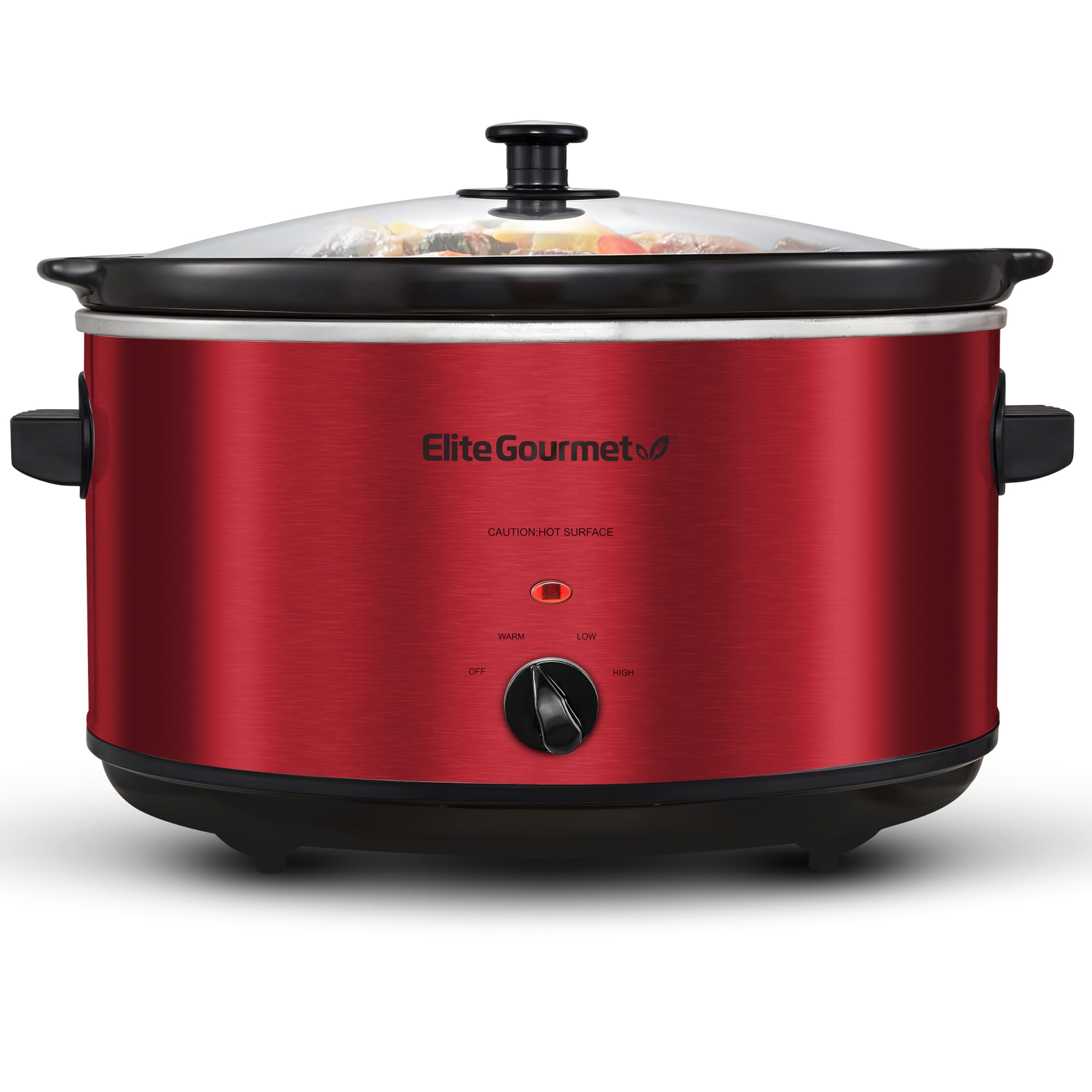 View 1 of ***FOR PARTS ONLY/ BROKEN*** Elite Gourmet MST-900RXT Electric Ceramic XL Jumbo Slow Cooker, Adjustable Temp, Entrees, Sauces, Stews & Dips, Dishwasher Safe Glass Lid & Crock, 8.5Qt, Metallic Red