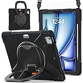 SCSVPN Case for iPad Air 13 inch M3 2025 / M2 2024 & iPad Pro 12.9 Case 6th/5th/4th/3rd Generation 2022 2021 2020 2018, Drop Protective Cover with Pencil Holder, Stand, Handle, Shoulder Strap - Black