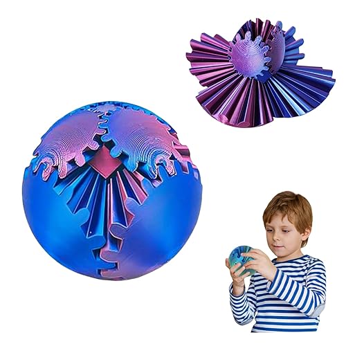 Gear Ball, 3D Printed Fidget Toy Spinning Gear Sphere for Stress Relief Anxiety Fun Desk Toy Stocking Filler Birthday Christmas for Adults Kids Wrist Cuffs Wristband (B) (Purple)