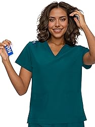 floralhue Scrub Tops for Women, Curved V-Neck Scrub