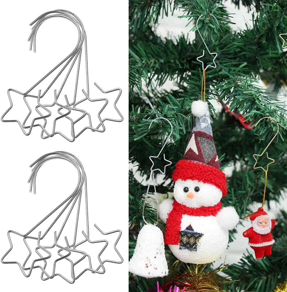 Ornament Hooks - ToBeIT 100Pcs Christmas Ornaments Hooks Hangers for Christmas Tree Decorations (Silver Star)