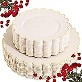 LIYH 60 Pcs Ivory and Gold Scalloped Plastic Plates - Disposable Fancy Combo Plates Includes 30 Dinner Plate 10.25" and 30 Dessert Plate 7.5" Plastic Heavy Weight Party Tableware Dishes