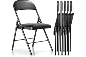 Fenbeli Folding Chairs with Padded Seats - 6 Pack Padded Folding Chair with Steel Frame for Home and Office, Indoor and Outdoor Events, 330 Pound Capacity (Black, Set of 6)