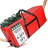 HOMEST Christmas Tree Storage Bag, Fits for 4.5-7 ft Xmas Artificials, Zippered Bag with Reinforced Carrying Handles and Wheels, Red (Bag Only)