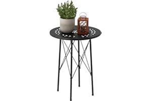 Outsunny 15.7" Round Garden Table with Floral Cut-Out, Steel Balcony Side Bistro Coffee Table, Outdoor Furniture with Adjusta