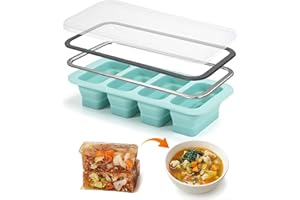 Hcbuu Silicone Soup Freezer Molds with Lid, BPA-Free Large Cubes Trays, Easy Release Containers for Storing Broth, Leftovers,