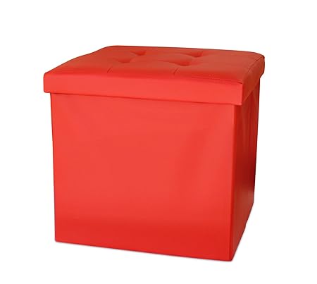 TIED RIBBONS Collapsible Ottoman Cum Storage Box for Living Room | Ottoman Coffee Table | Collapsible Furniture Foot Stool, Footrest Step Stool for Living Room (Canvas Red)