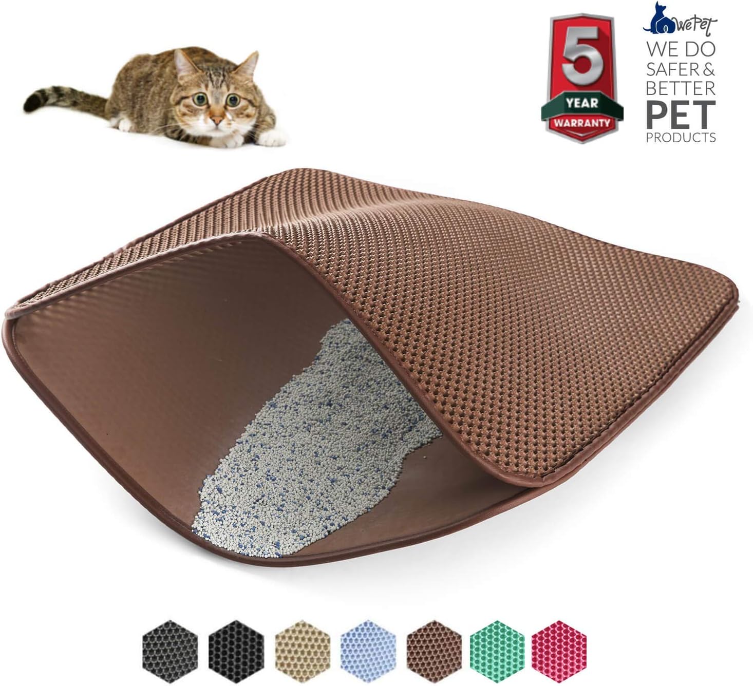 WePet Cat Litter Mat, Kitty Litter Trapping Mat, Litter Box Rug Carpet, Honeycomb Double Layer, No Phthalate, Urine Waterproof, Easy Clean, Scatter Control, Litter Trapper Catcher, Washable, for Floor