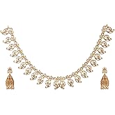 TARINIKA Antique Gold Plated Zeel Short Necklace set with Floral Design - Indian Jewelry Sets for Women | Perfect for Casual Occasions | Traditional south Indian necklace | 1 Year Warranty*