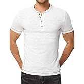 Dokotoo Men Men's Casual Henley Shirts Crew Neck Short Sleeve Classic Button Solid Lightweight Pullover Tees Tops