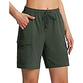 Ksmien Women's 7" Hiking Cargo Shorts Lightweight Quick Dry Ladies Summer Shorts with Zipper Pockets for Travel Golf