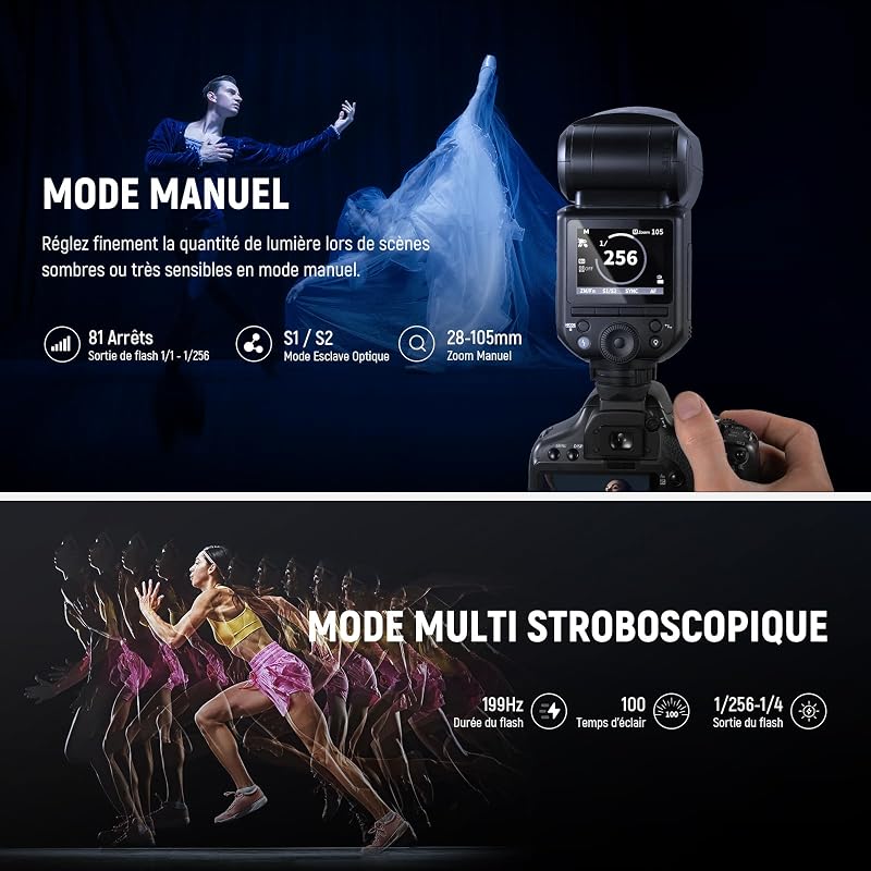 Z2-C Flash Speedlite TTL Tête Ronde 2,4G Compatible avec Canon, Flash Speedlight HSS 1/8000s Nouvelle Interface Utilisateur, 2 Lampes Pilotes, Sélecteur TCM TTL/M,600 Flashs