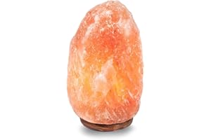 DRMNS Himalayan Natural Salt Lamp, Large Salt Lamp, Hand Carved Rock Hymalian Salt Lamp With Wood Base, Bulbs and UL Cord (9 