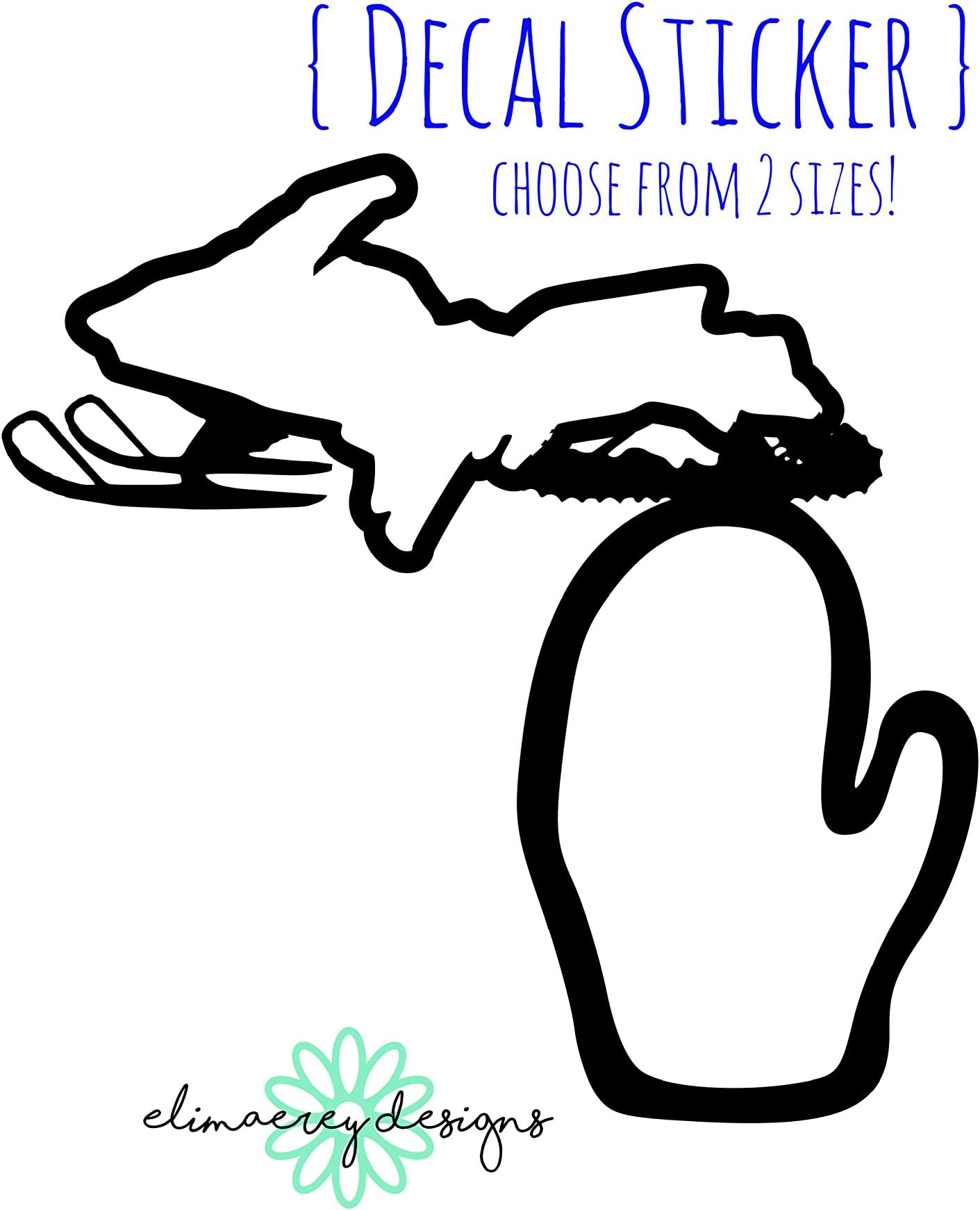 EliMaeRey Designs Michigan Snowmobile Mitten Sticker Decal, car window, laptop, tumbler, etc.