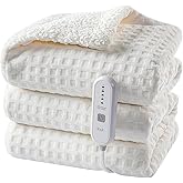 Dowin Heated Blanket Electric Blanket - Throw Size Waffle Fleece Heating Warming Blankets with Auto Shut Off for Couch Office Chair Bed Adults Fuzzy Cozy Machine Washable 50x60 Beige