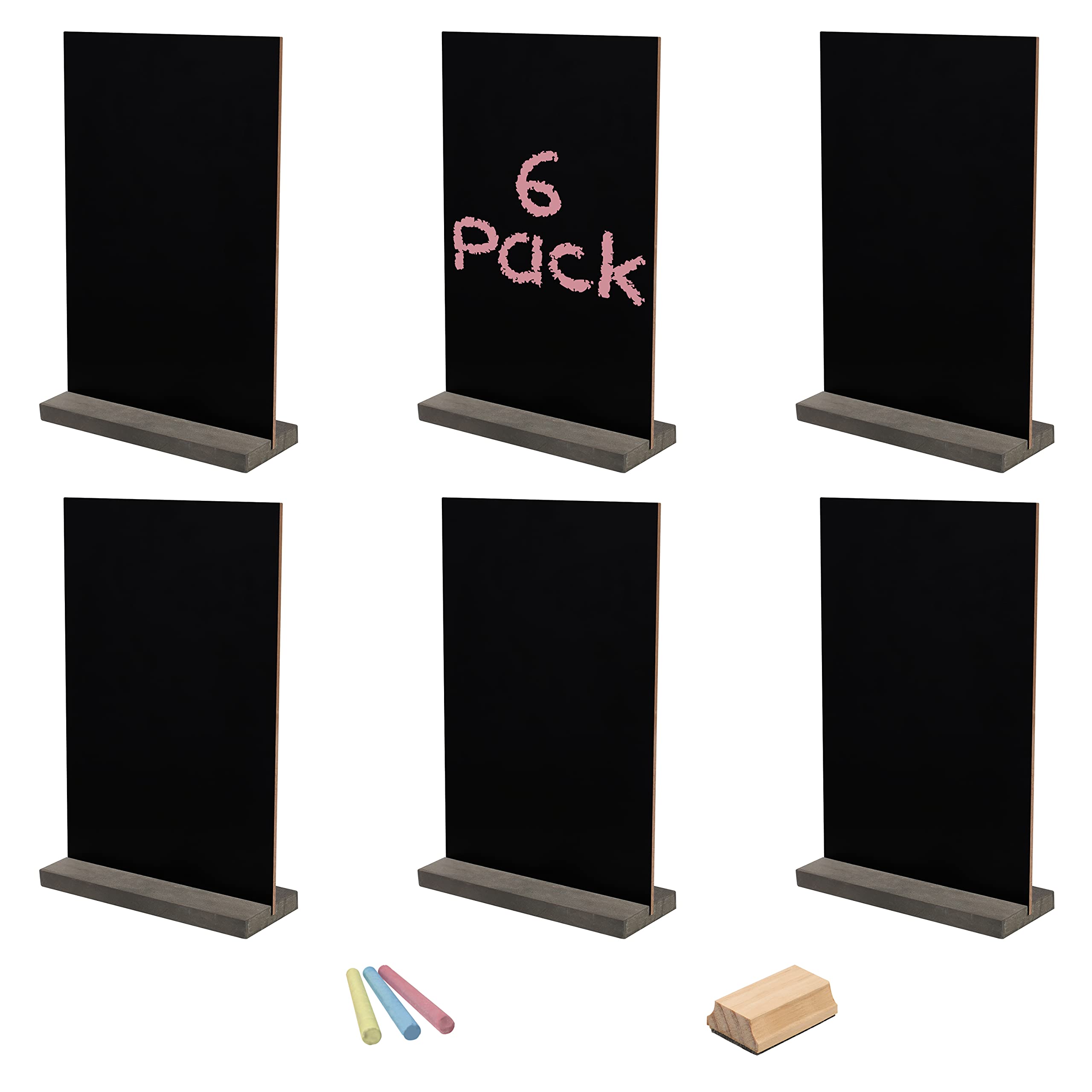 Belle Vous Mini Chalkboard Signs (6 Pack) - 15 x 22cm / 5.90 x 8.66 inches - Small Double-Sided Tabletop Blackboards with Wooden Stands - Message Board for Weddings, Birthday Parties, and Food/Buffet