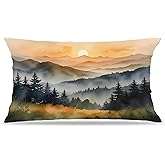 FITIE Boho Gallant Scenery Pillow Covers 12x20, Watercolor Sunrise Sunset Foggy Mountain Woods Meadow Nature Landscape Decorative Lumbar Pillow Covers for Home Bedroom Living Room