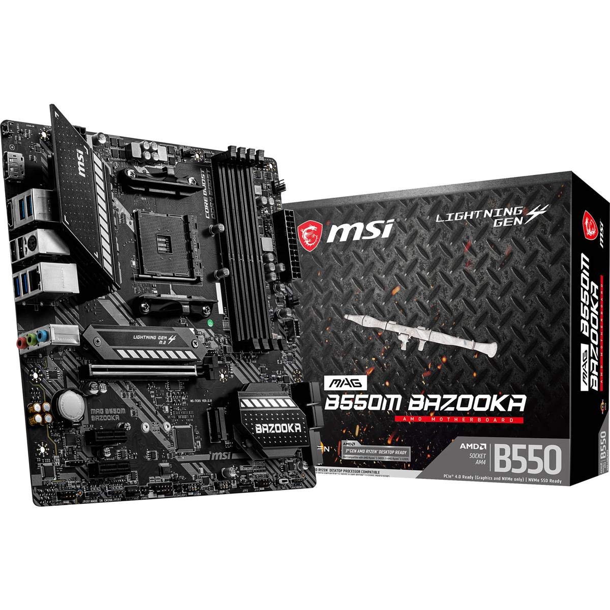 MSI MAG B550M Bazooka Gaming Motherboard (AMD AM4, DDR4, PCIe 4.0, SATA 6Gb/s, M.2, USB 3.2 Gen 1, HDMI/DP, Micro-ATX)