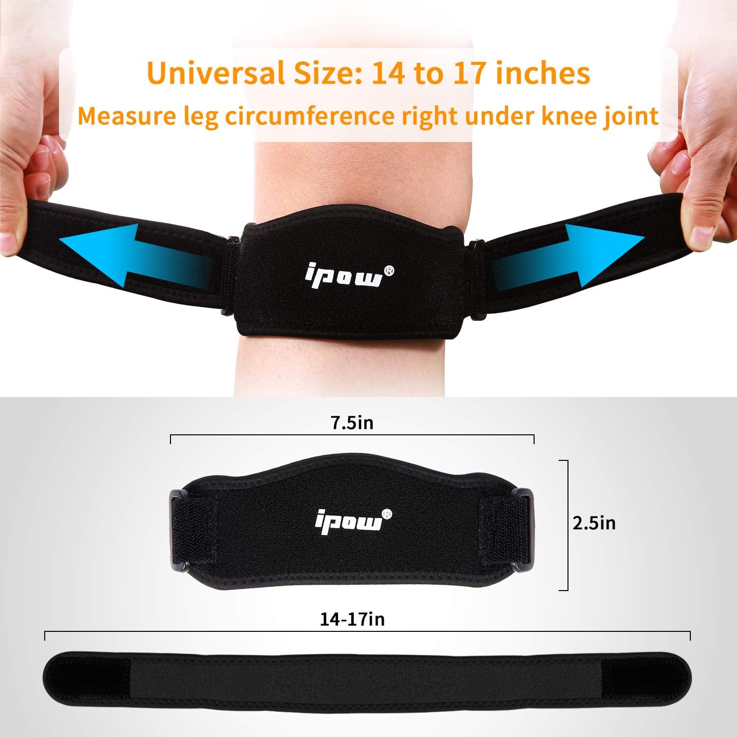 IPOW 2 Pack Thickened Pad & Wide Patella Knee Strap, Pain Relief Patellar Tendon Support, Adjustable Brace Band for Basketball, Running, Jumpers Knee, Volleyball, Tendonitis, Arthritis: Sports & Outdoors