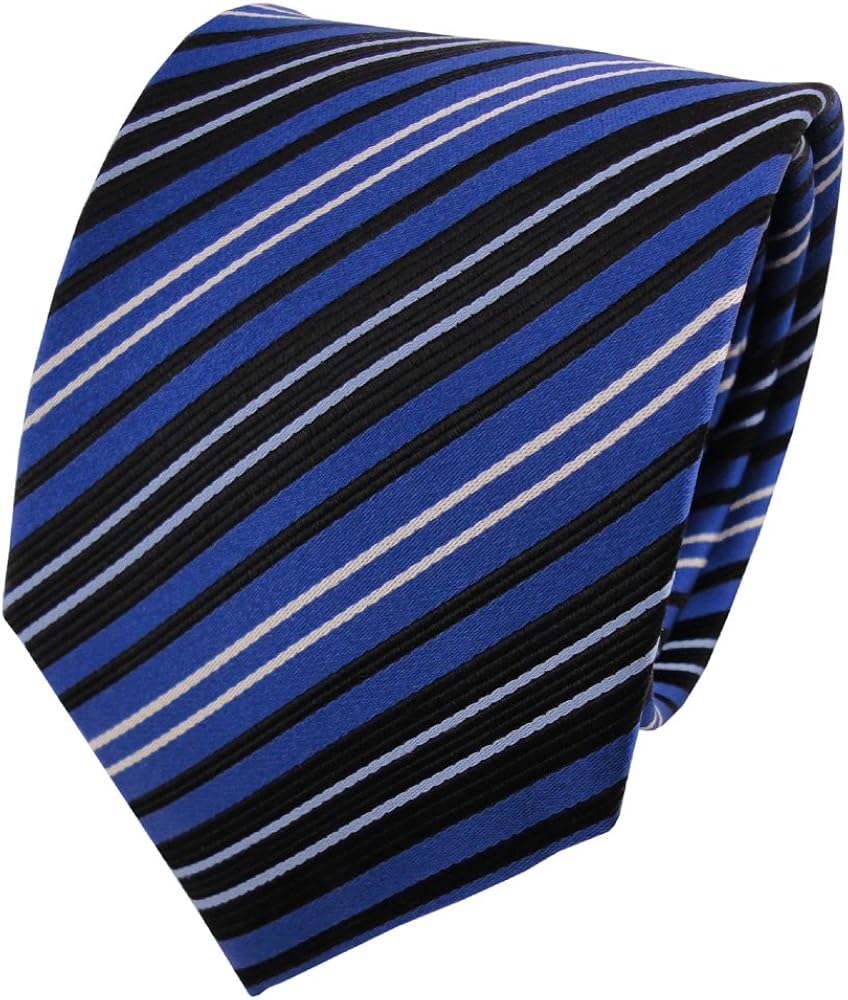 Satin silk tie blue cobalt blue black silver striped tie necktie silk