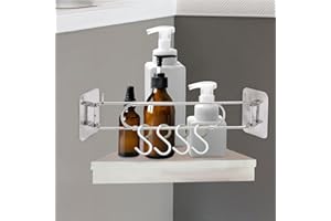 Luxify RV Shower Corner Storage Bar - RV Bathroom Oraanization with S-Hooks - Adiustable Stainless Steel Rod for Corner Shelves in CamperRVTravel Trailer (2 pcs)