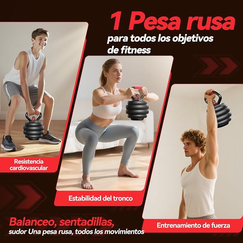 10kg-40kg Juego de Pesas y Mancuernas Ajustables, Kit Pesas 5 en 1 con Barra, Pesas Rusas y Soportes Para Flexiones, Equipo de Entrenamiento Progresivo para Toda la Familia